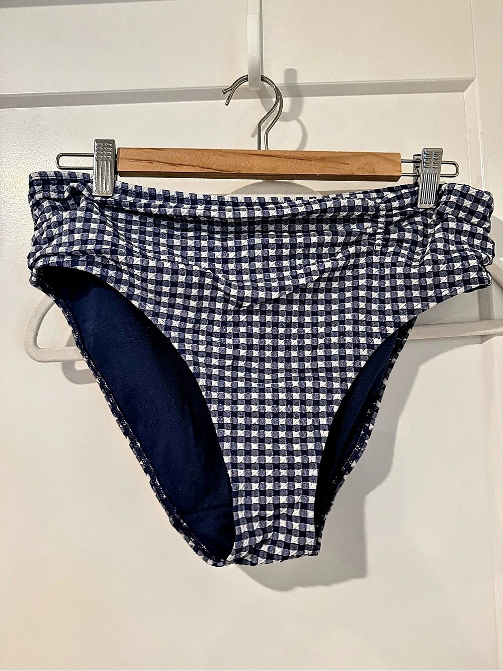 Panache Gingham Midi Brief Swim Bottom Blue & White Large